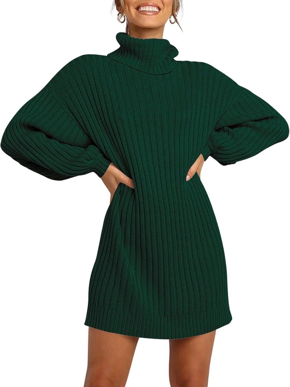 NWOT Women Oversized Cowl Neck Fall Long Sleeve Sweater Dress in Green